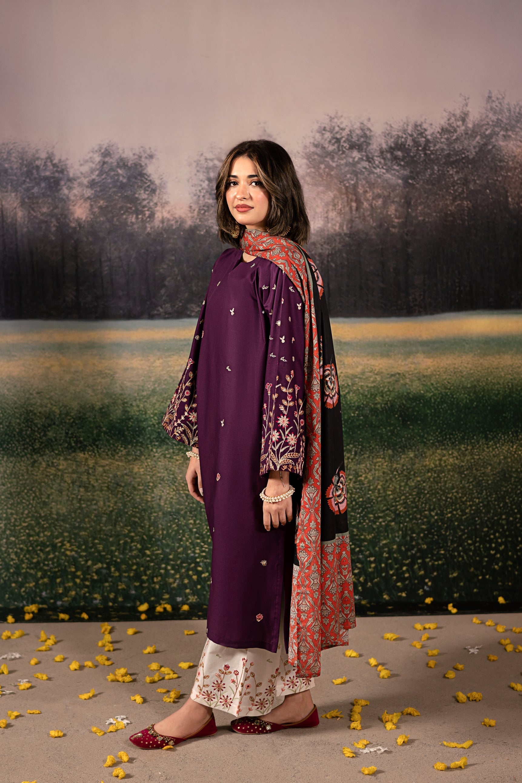 URGE Unstitched Dhanak 3PC With Printed Shawl