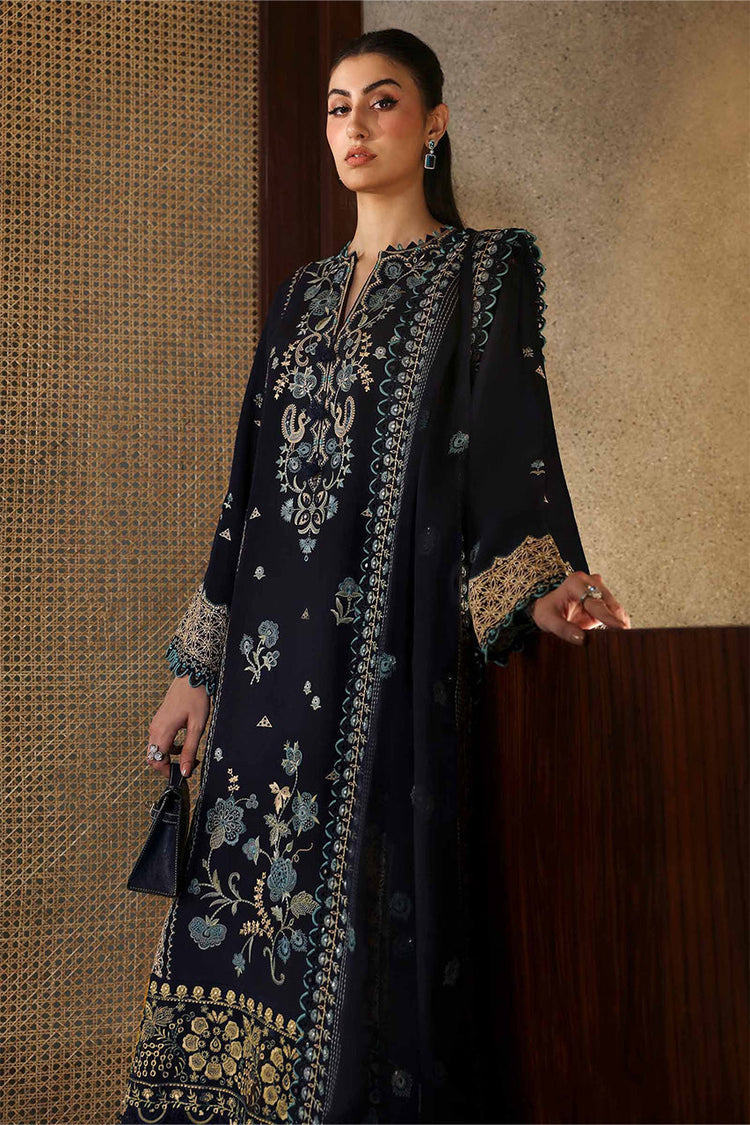 ZAHA-3PC DHANAK EMBROIDERED SHIRT WITH DHANAK EMBROIDRED SHAWL & TROUSER -BIC-4181