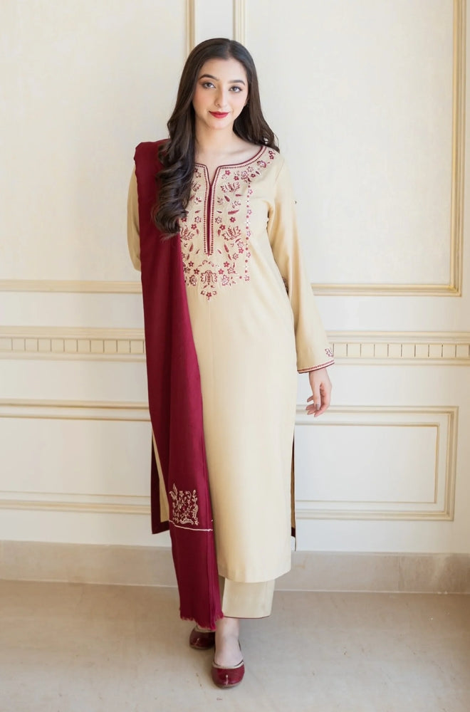 Aisling - 3PC Unstitched Dhanak Embroidered Shirt with Embroidered Dupatta and Trouser