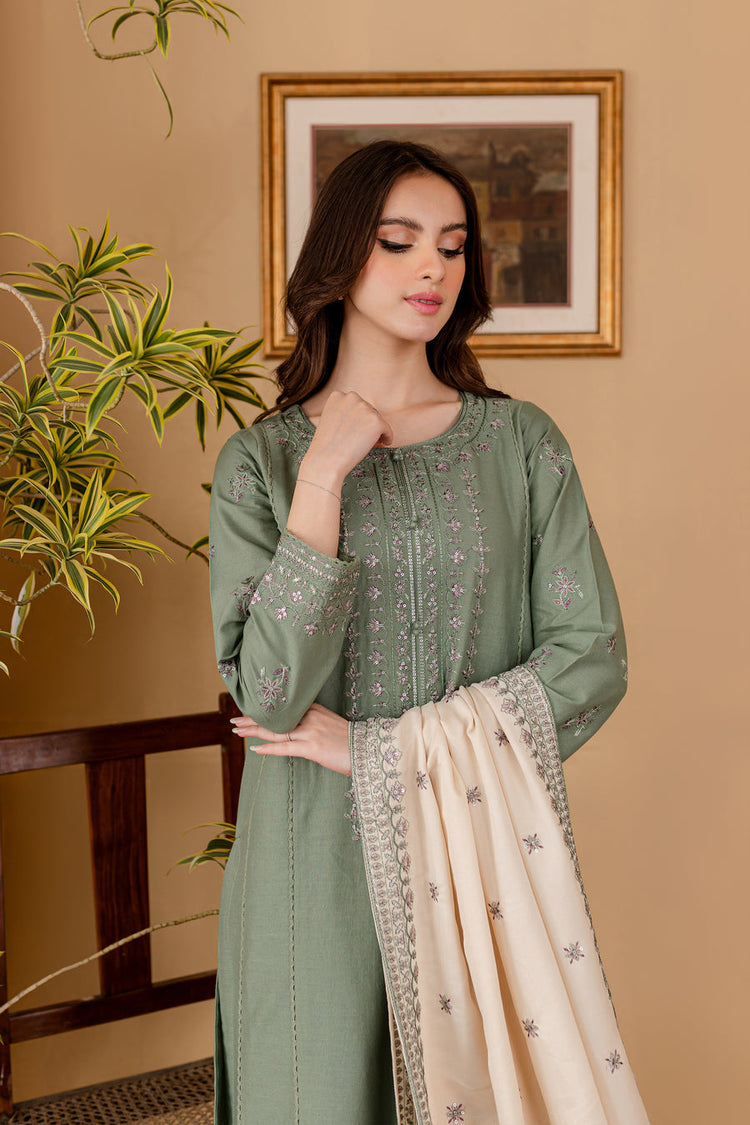 BATIK-3PC DHANAK EMBROIDERED SHIRT WITH DHANAK EMBROIDERED SHAWL AND TROUSER-WM-4011