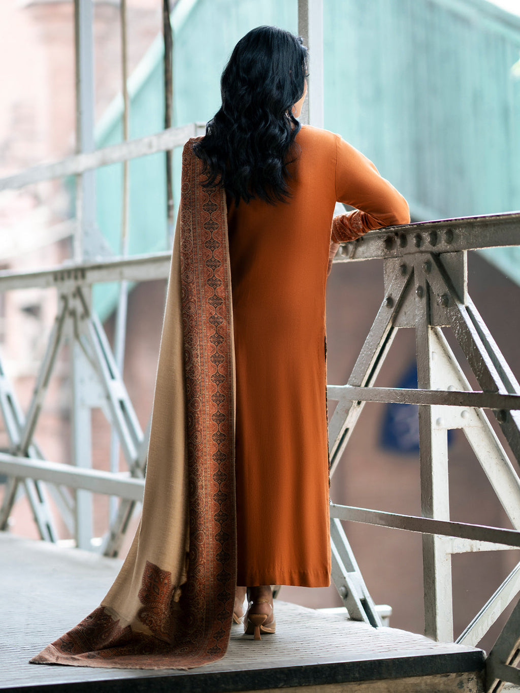 IZEL-3PC DHANAK EMBROIDERED SHIRT WITH COURTRAI PRINTED SHAWL AND TROUSER-WM-4146