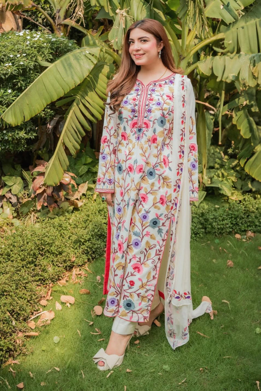 SAPPHIRE-3PC DHANAK EMBROIDERED SHIRT WITH BAMBER CHIFFON EMBROIDERED DUPATTA & TROUSER-WM-4299