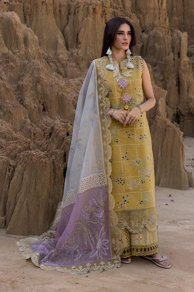 RANG RASIYA-3PC DHANAK EMBROIDERED SHIRT WITH KHAADI NET EMB READY TO WEAR DUPATTA & DHANAK TOUSER-BIC-4141