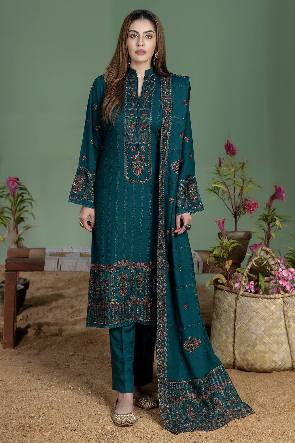 Noor-E-Fajar Winter Unstitched Dhanak 3pc With Heavy Embroidered Dhanak Shawl