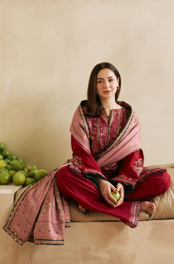 Zara Shah Jahan - 3PC Unstitched Dhanak Embroidered Shirt with Embroidered Back and Pashmina Printed Shawl