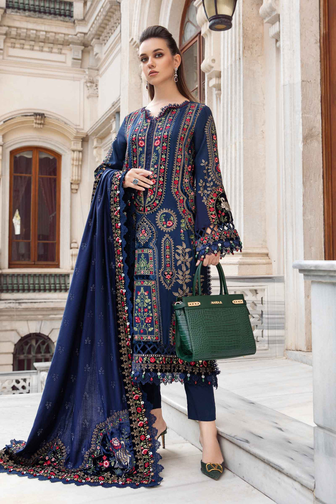 Dhanak 3PC Embroidered Shirt with Dhanak + Velvet Embroidered SHAWL
