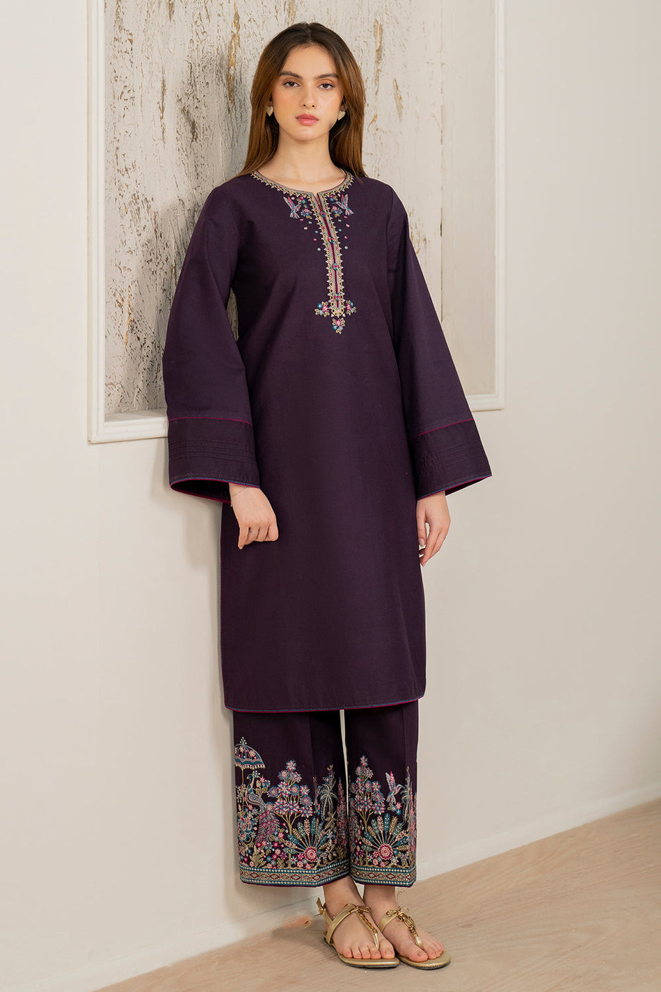 JAZMIN-2PC DHANAK EMBROIDERED SHIRT & EMBROIDERED TROUSER-BIC-111