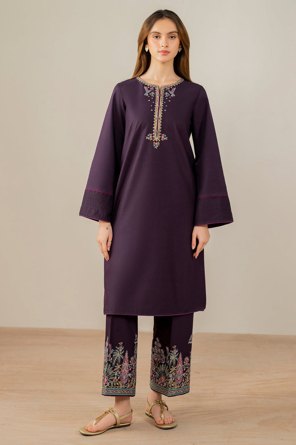 JAZMIN-2PC DHANAK EMBROIDERED SHIRT & EMBROIDERED TROUSER-BIC-111