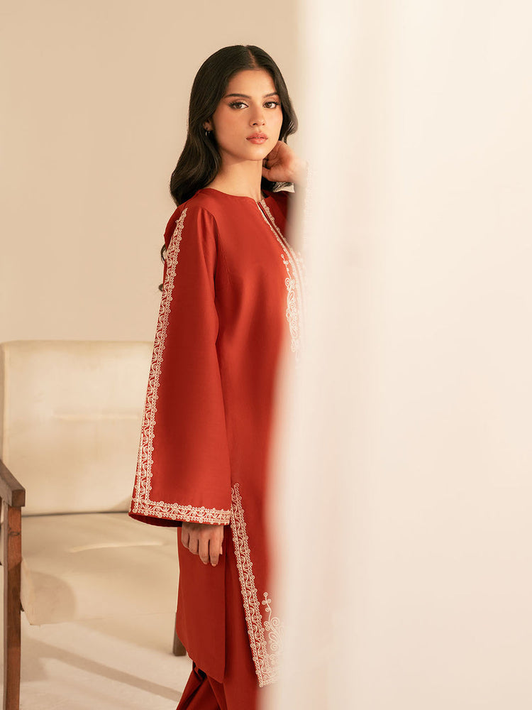 BATIK-2PC DHANAK EMBROIDRED SHIRT WITH DHANAK EMBROIDRED SLEEVES-WM-121