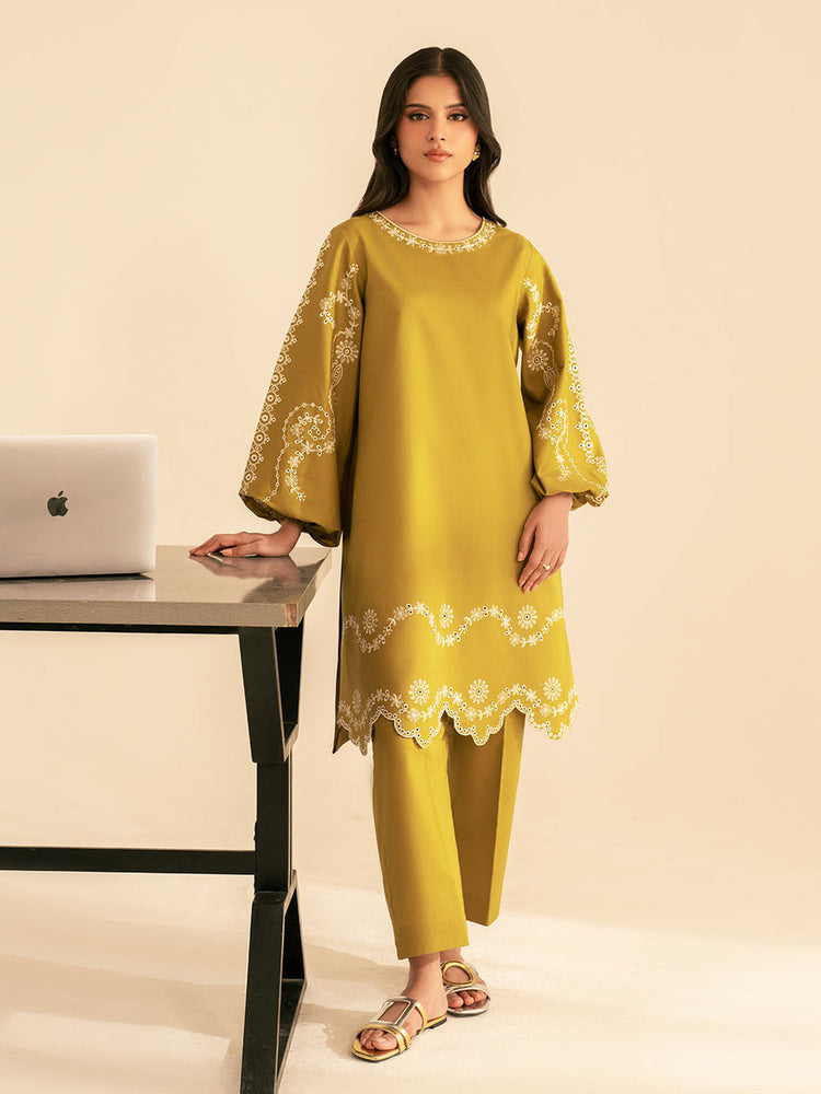 BATIK-2PC DHANAK EMBROIDRED SHIRT WITH DHANAK EMBROIDRED SLEEVES-WM-122