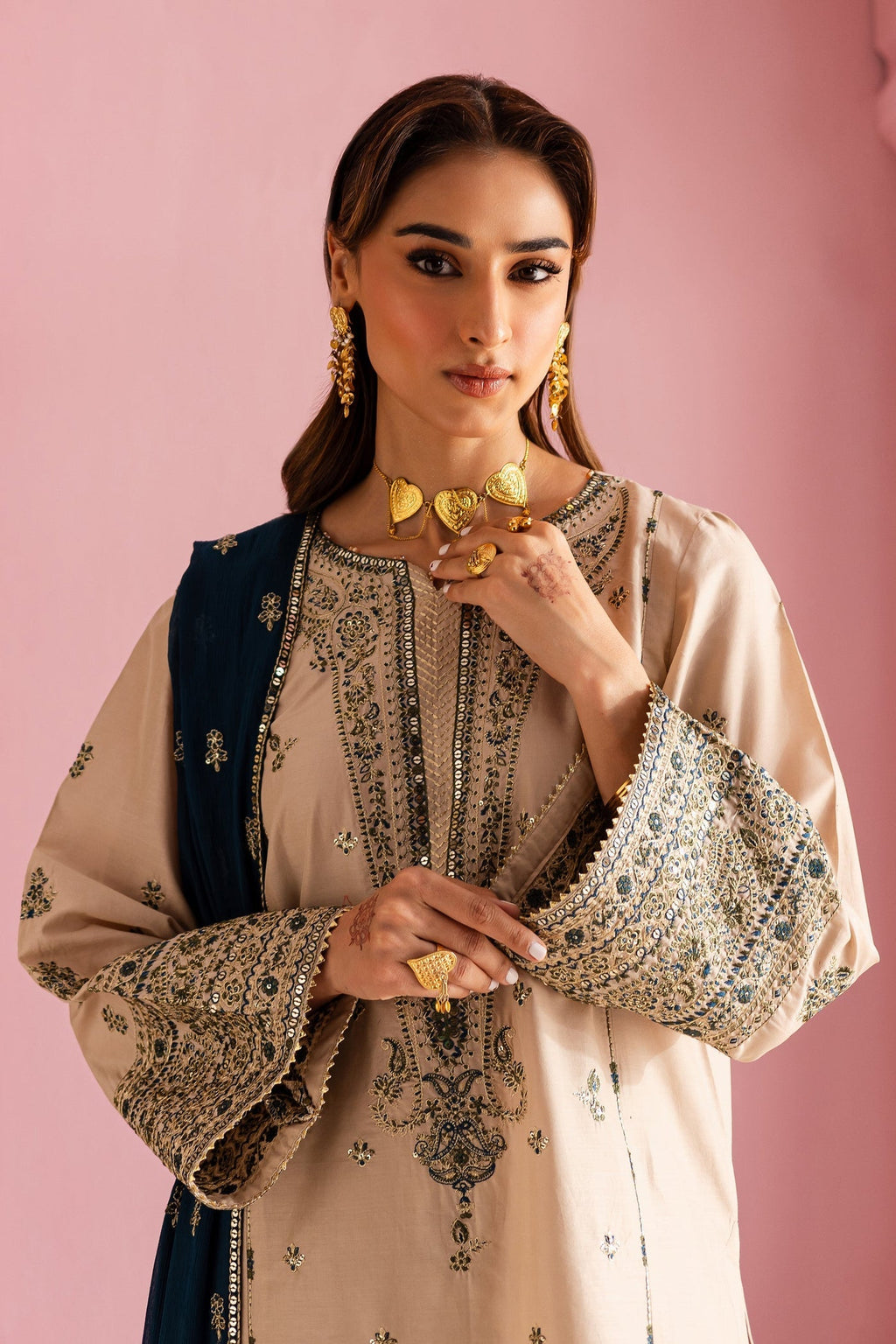BATIK-3PC DHANAK EMBROIDERED SHIRT WITH DHANAK EMBROIDERED SHAWL & EMB TROUSER-BIC-4162