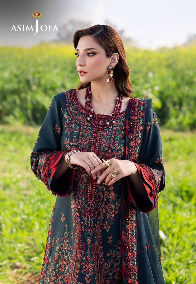 ASIM JOFA-3PC DHANAK EMBROIDERED SHIRT WITH DHANAK EMBROIDERED SHAWL AND TROUSER -BIC-4191