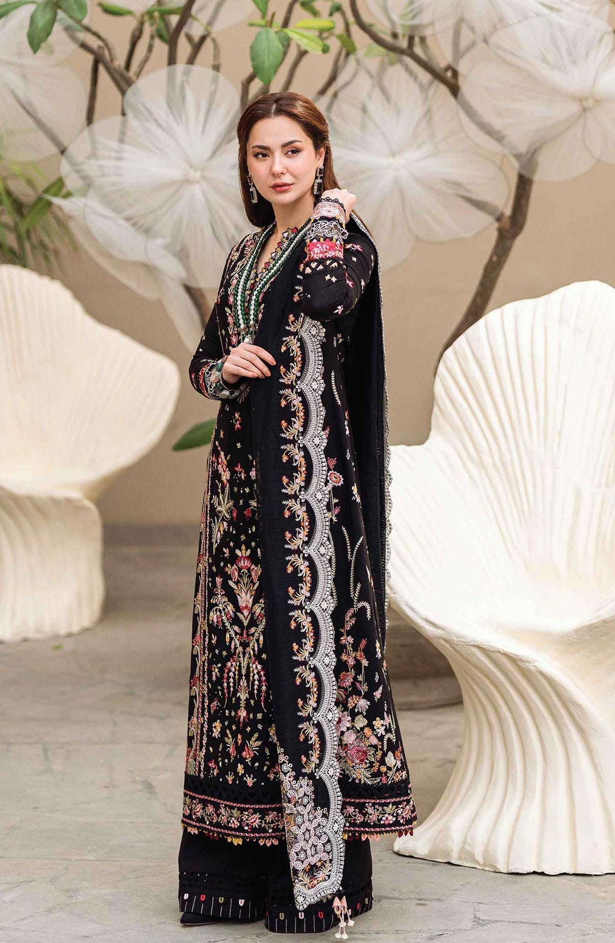 QALAMKAR WINTER UNSTITCHED DHANAK EMBROIDERED 3PC WITH EMBROIDERED SHAWL