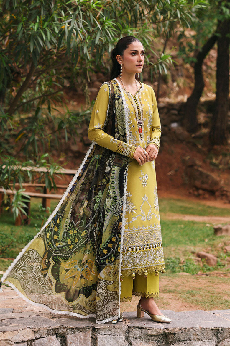 REPUBLIC WOMENSWEAR-3PC DHANAK EMBROIDERED SHIRT WITH COURTRAI PRINTED SHAWL & DHANAK TOUSER-WM-4240