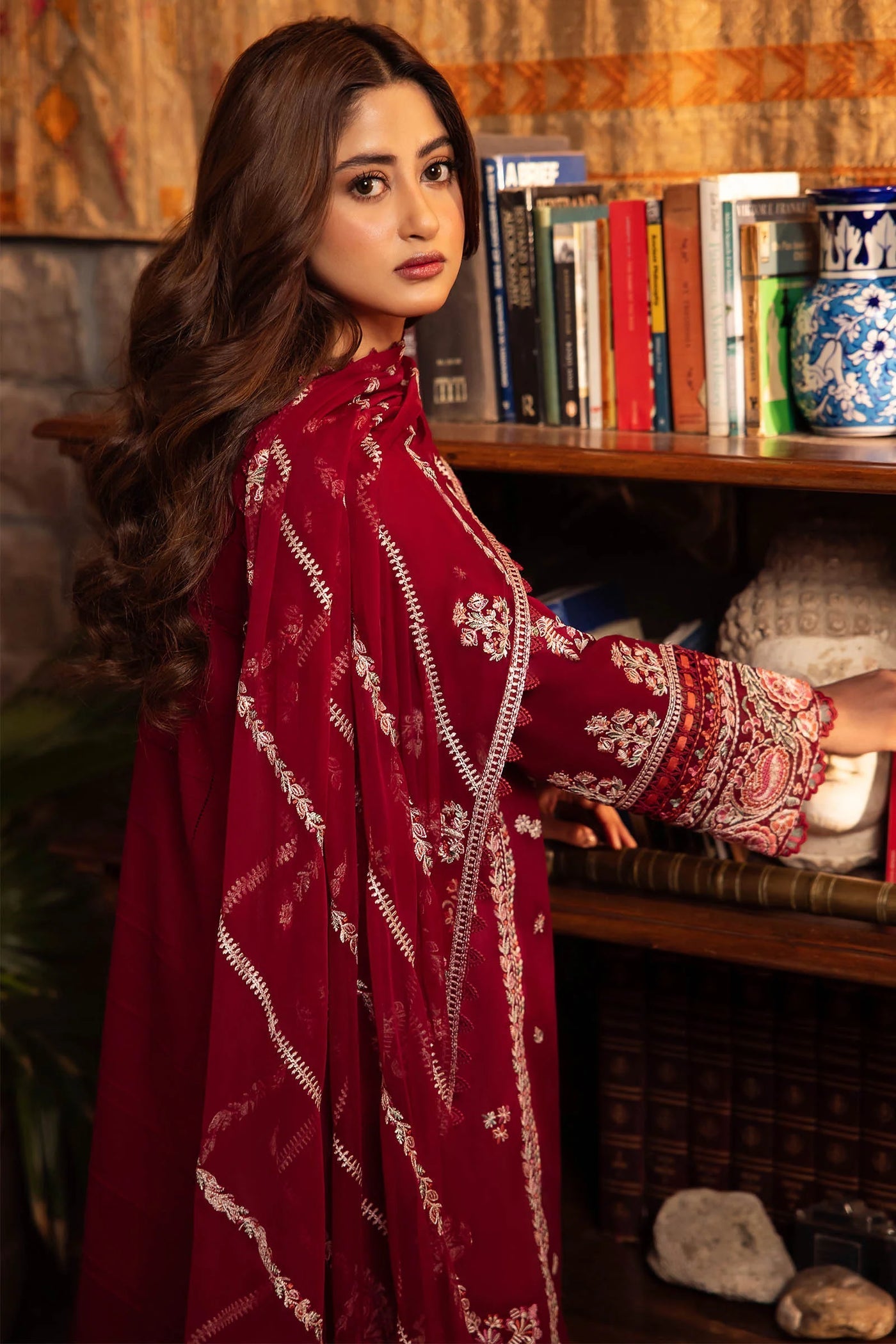 ZAHA- 3PC DHANAK EMBROIDERED SHIRT WITH BAMBER CHIFFON EMBROIDRED DUPATTA-WM-4067