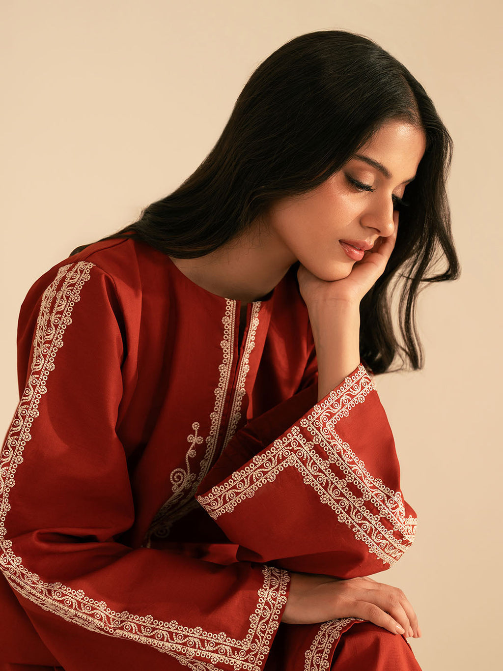 BATIK-2PC DHANAK EMBROIDRED SHIRT WITH DHANAK EMBROIDRED SLEEVES-WM-121