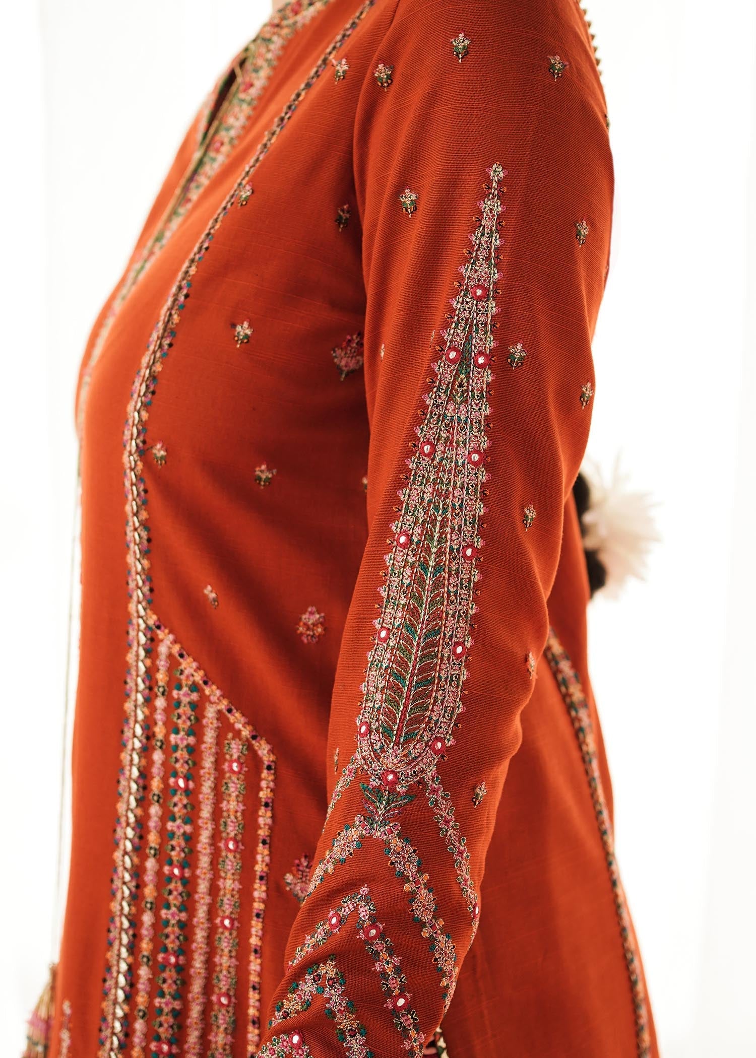 HUSSAIN REHAR LUXURY UNSTITCHED DHANAK EMBROIDERED 3PC WITH DHANAK MARINA READY TO WEAR SHAWL