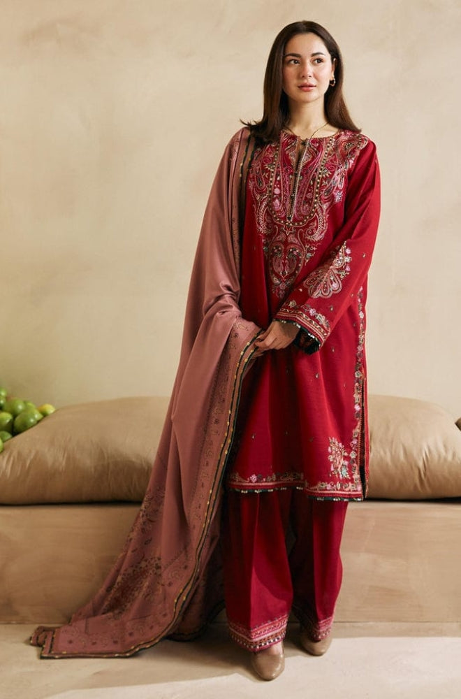 Zara Shah Jahan - 3PC Unstitched Dhanak Embroidered Shirt with Embroidered Back and Pashmina Printed Shawl