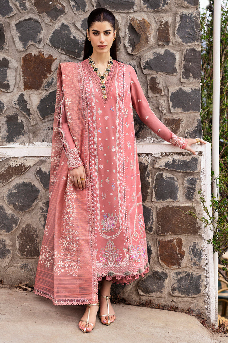 QALAMQAR-3PC DHANAK EMBROIDERED SHIRT WITH COTTON NET EMBROIDERED AND EMB TROUSER-WM-4213