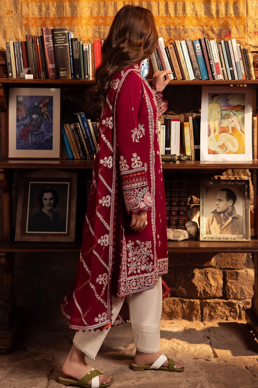 ZAHA- 3PC DHANAK EMBROIDERED SHIRT WITH BAMBER CHIFFON EMBROIDRED DUPATTA-WM-4067