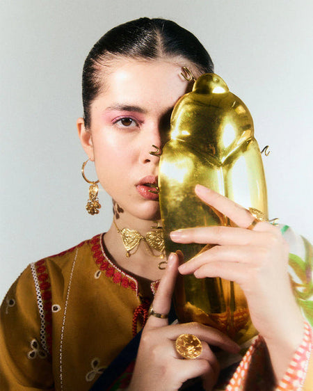 HUSSAIN REHAR - 3PC DHANAK HEAVY EMBROIDERED SHIRT WITH COURTRAI PRINTED SHAWL AND EMB TROUSER-WM-4212