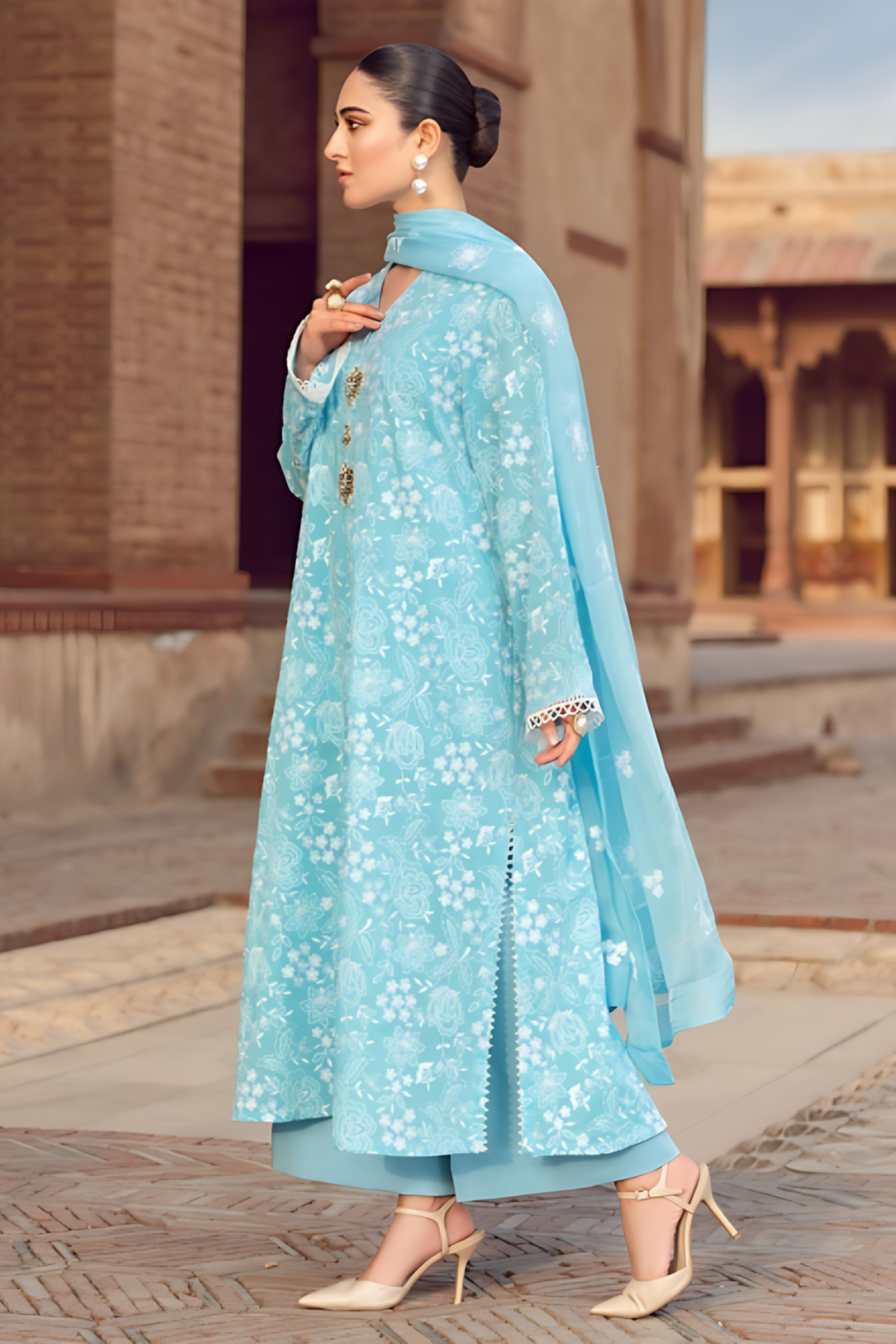 MARIA.B-3PC DHANAK EMBROIDERED SHIRT WITH CHIFFON EMBROIDERED DUPATTA AND TROUSER-WM-4029