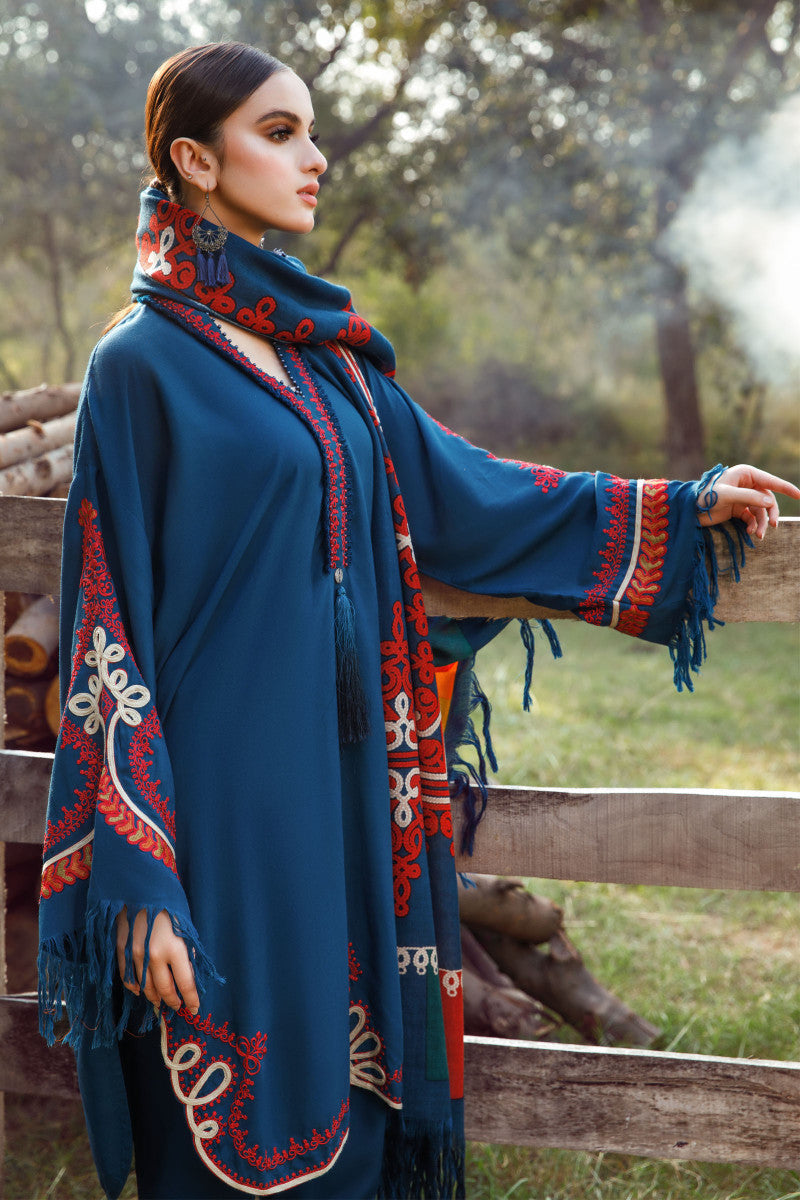 MARIA B -3PC KHADDAR HEAVY EMBROIDERED SHIRT WITH WOOL PRINT SHAWL AND TROUSER -WM-3103