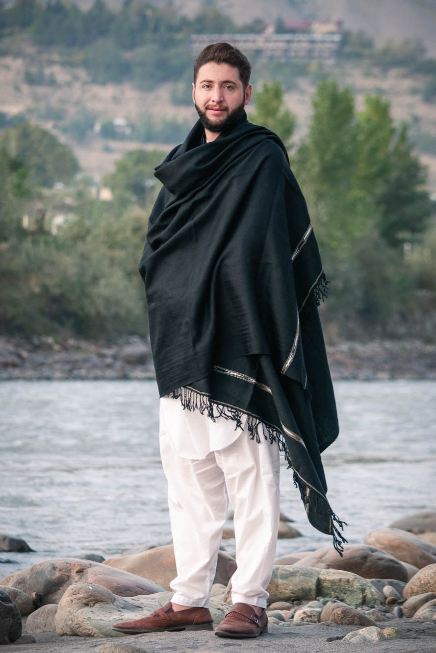 BLACK PASHMINA WOOLEN SHAWL FOR MEN LIGHT-WEIGHT