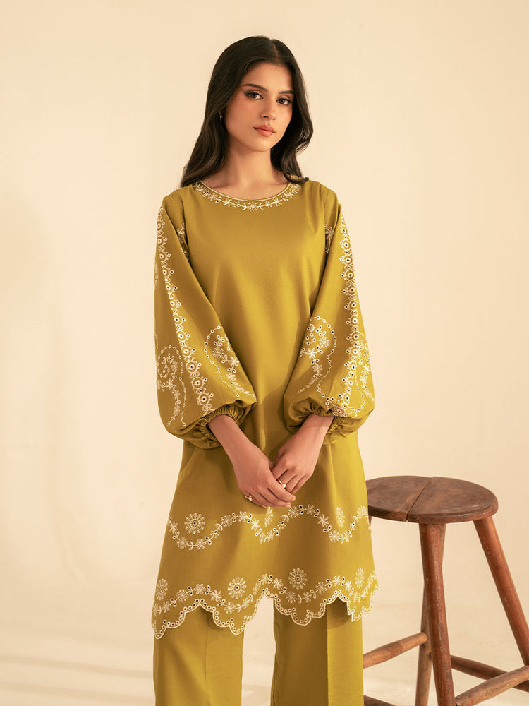 BATIK-2PC DHANAK EMBROIDRED SHIRT WITH DHANAK EMBROIDRED SLEEVES-WM-122