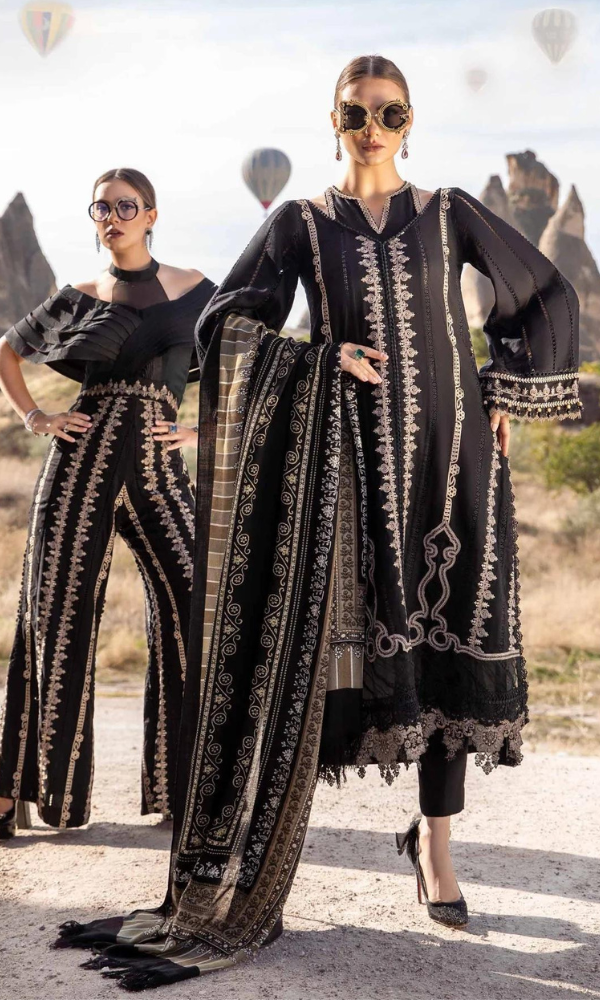 Maria B - 3PC Unstitched Dhanak Embroidered Shirt with Printed Pashmina Wool Shawl and Trouser