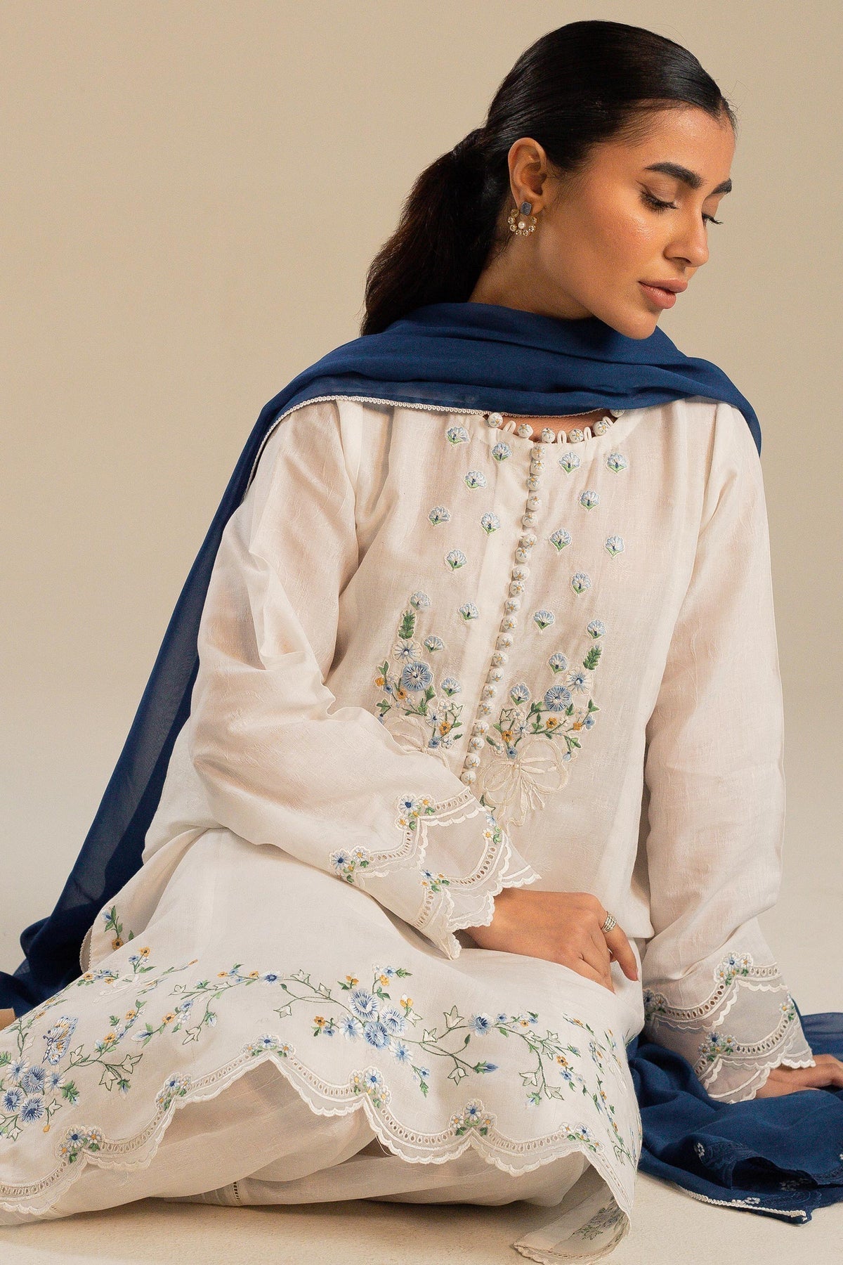 ZARA SHAHJAHAN 3PC DHANAK EMBROIDERED SHIRT WITH BAMBER CHIFFON EMBROIDERED DUPATTA AND TROUSER-WM-4054