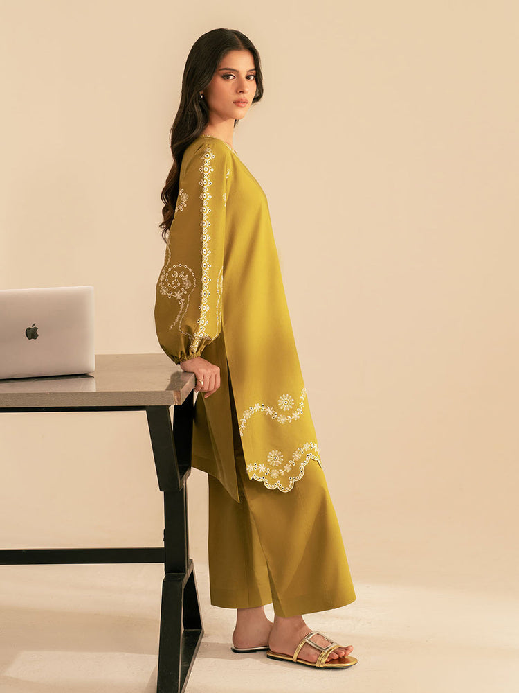 BATIK-2PC DHANAK EMBROIDRED SHIRT WITH DHANAK EMBROIDRED SLEEVES-WM-122