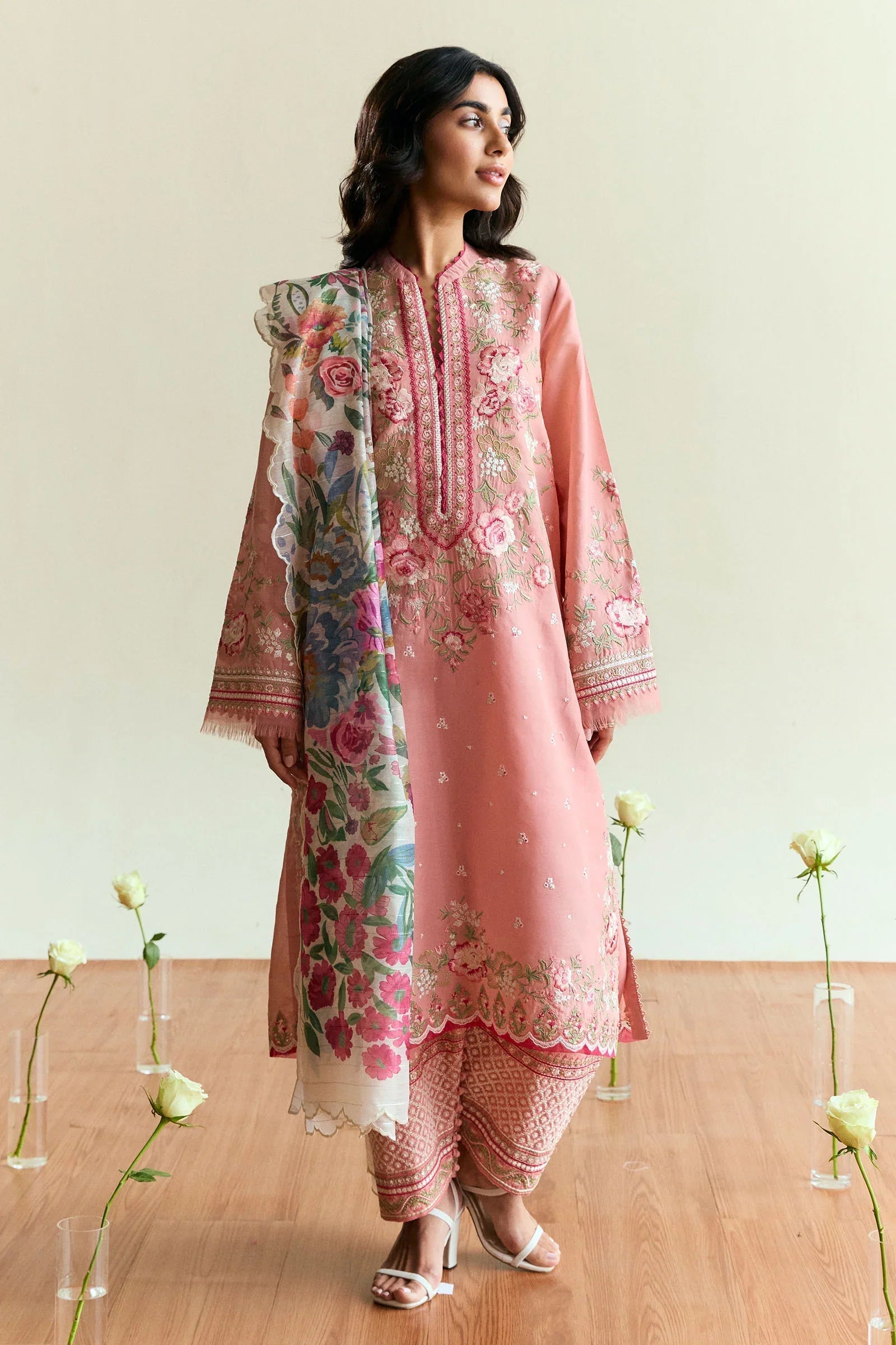COCO BY ZARA SHAHJAHAN  LUXURY UNSTITCHED DHANAK EMBROIDERED 3PC WITH DIGITAL PRINT WOOL SHAWL