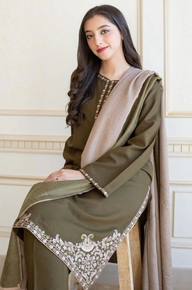 Aisling - 3PC Unstitched Dhanak Embroidered Shirt with Embroidered Dupatta and Trouser