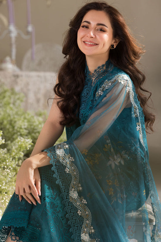 SOBIA NAZIR-3PC DHANAK CHIKAN EMBROIDERED SHIRT WITH COURTRAI PRINTED SHAWL AND TROUSER WM-4096