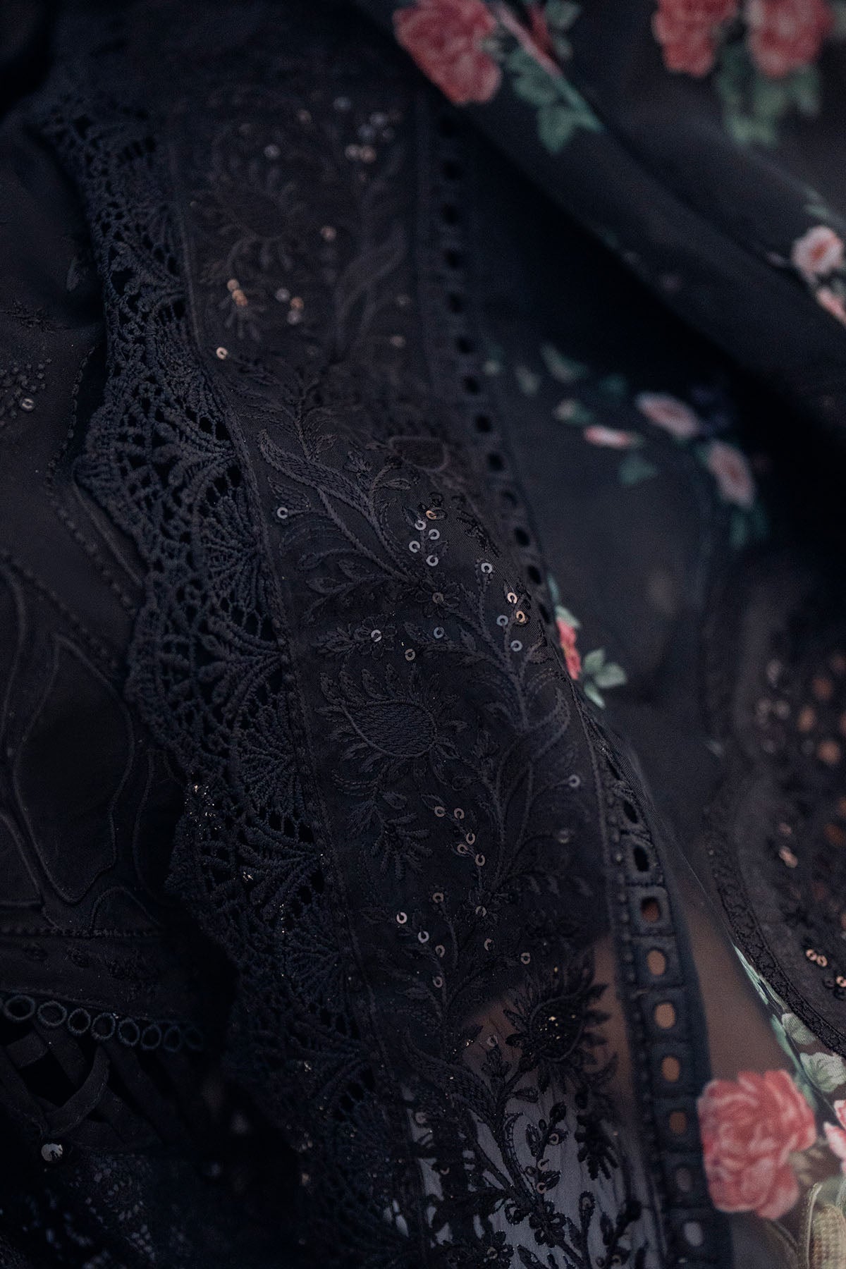 NUREH-3PC DHANAK LASER WORK EMBROIDERED SHIRT WITH MONARK PRINTED EMB DUPATTA & TROUSER WM-4119