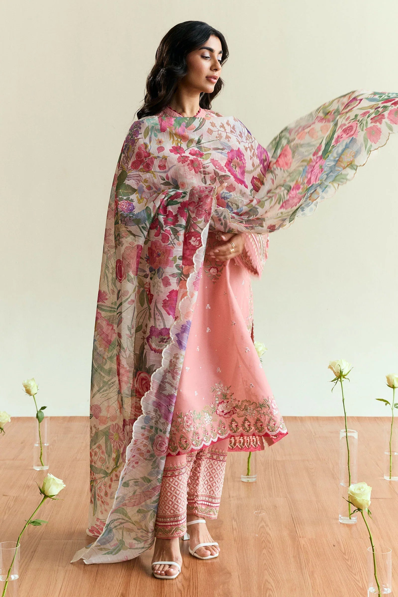 COCO BY ZARA SHAHJAHAN  LUXURY UNSTITCHED DHANAK EMBROIDERED 3PC WITH DIGITAL PRINT WOOL SHAWL