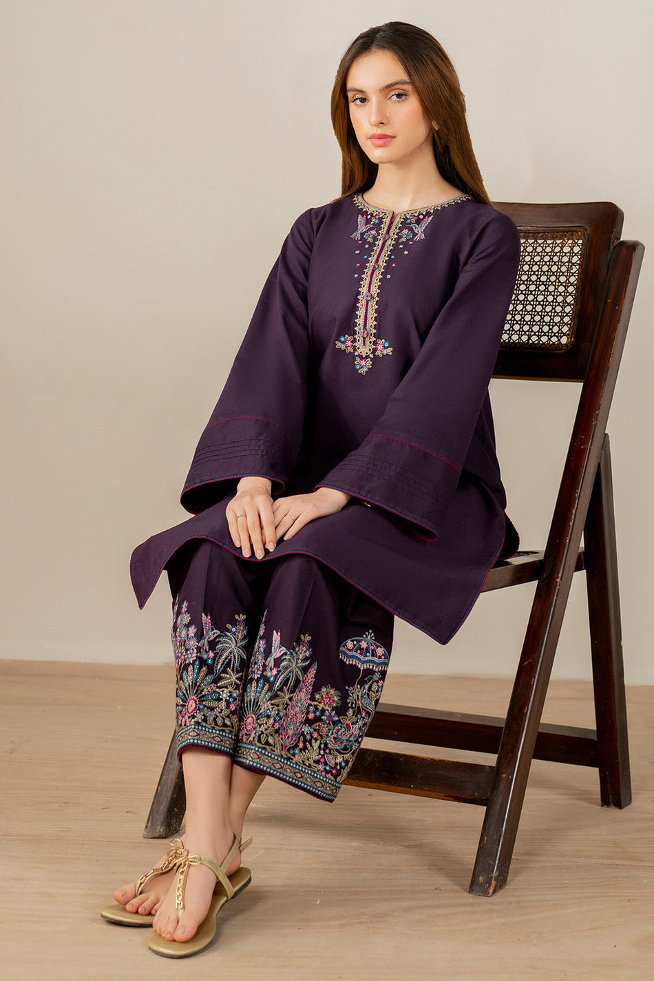 JAZMIN-2PC DHANAK EMBROIDERED SHIRT & EMBROIDERED TROUSER-BIC-111