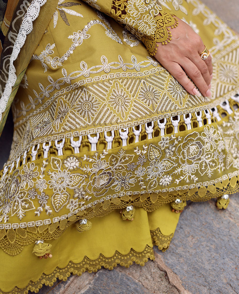 REPUBLIC WOMENSWEAR-3PC DHANAK EMBROIDERED SHIRT WITH COURTRAI PRINTED SHAWL & DHANAK TOUSER-WM-4240