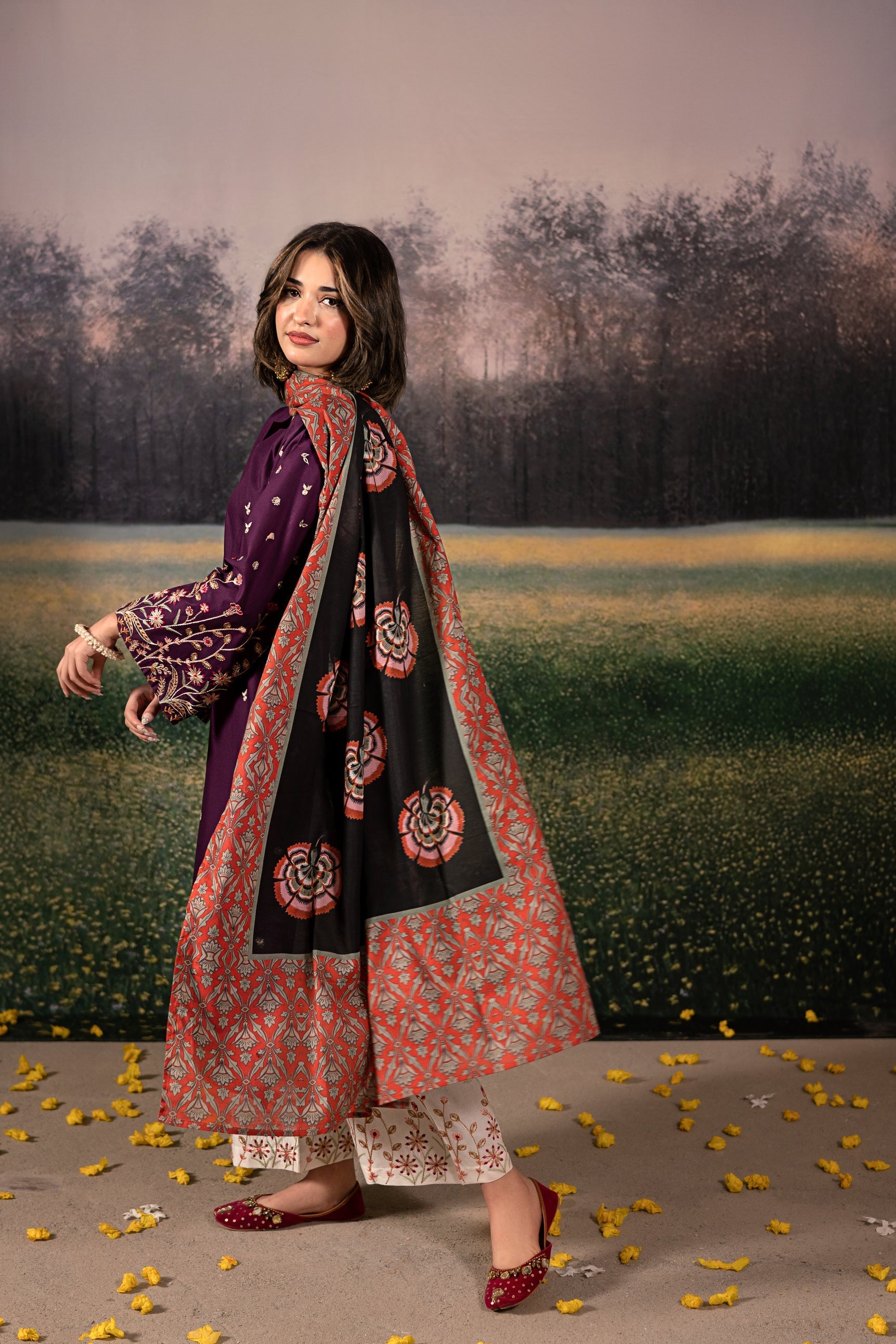 URGE Unstitched Dhanak 3PC With Printed Shawl