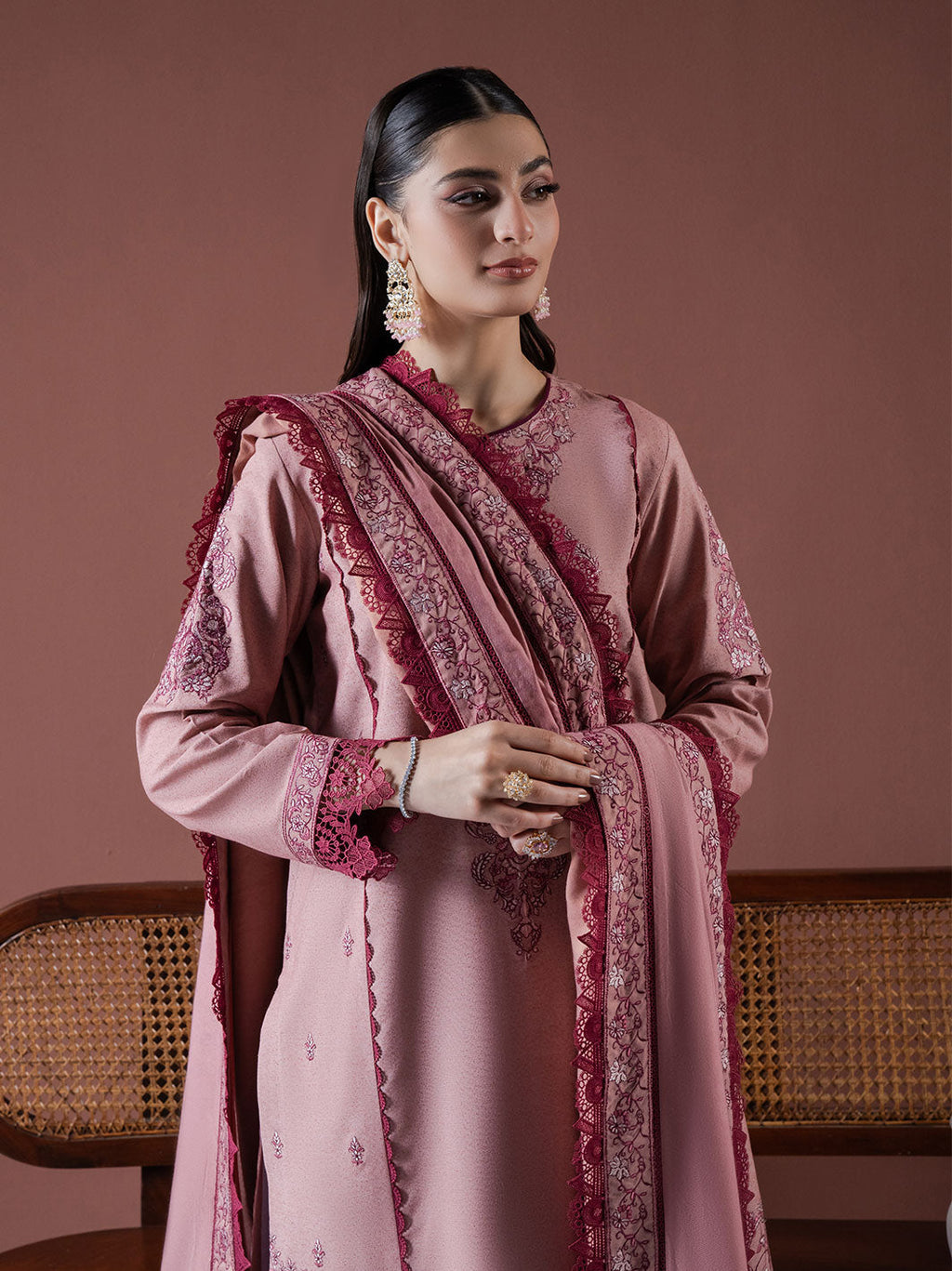 ASIM JOFA-3PC DHANAK EMBROIDERED SHIRT WITH DHANAK EMBROIDERED SHAWL & TROUSER-BIC-4217