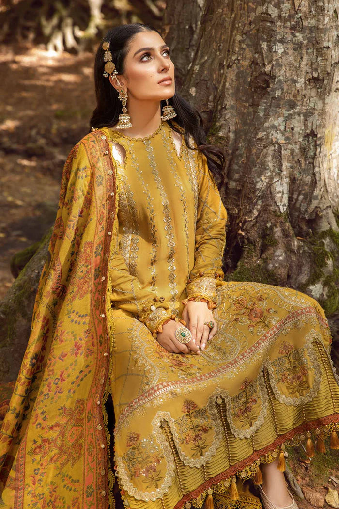 Maria B - 3PC Unstitched Dhanak Embroidered Shirt with Printed Pashmina Wool Shawl and Trouser