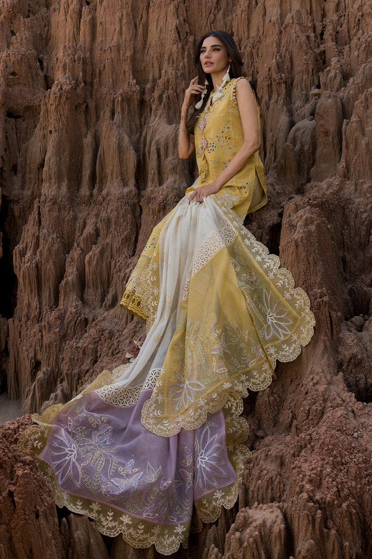 RANG RASIYA-3PC DHANAK EMBROIDERED SHIRT WITH KHAADI NET EMB READY TO WEAR DUPATTA & DHANAK TOUSER-BIC-4141