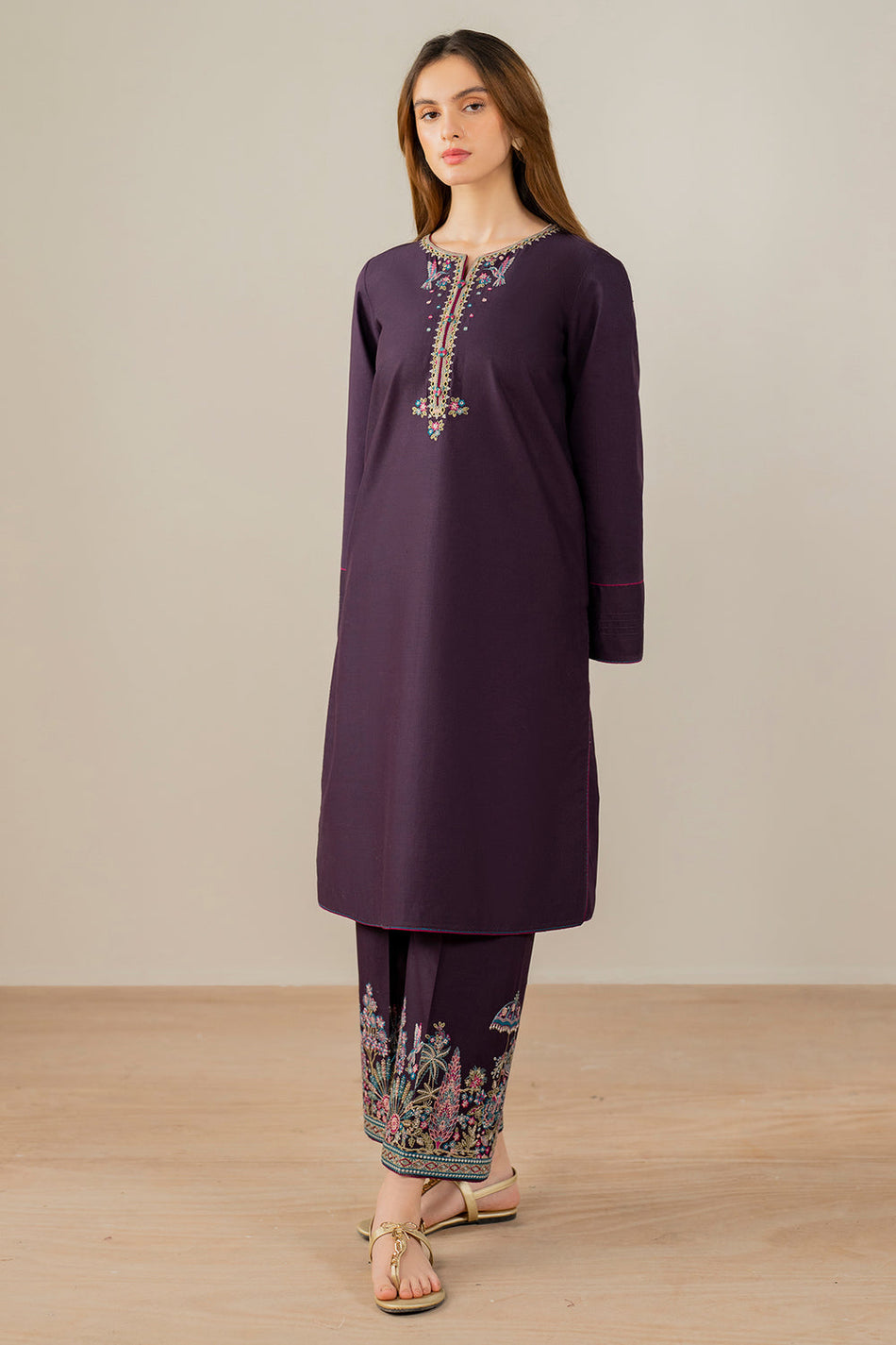 JAZMIN-2PC DHANAK EMBROIDERED SHIRT & EMBROIDERED TROUSER-BIC-111