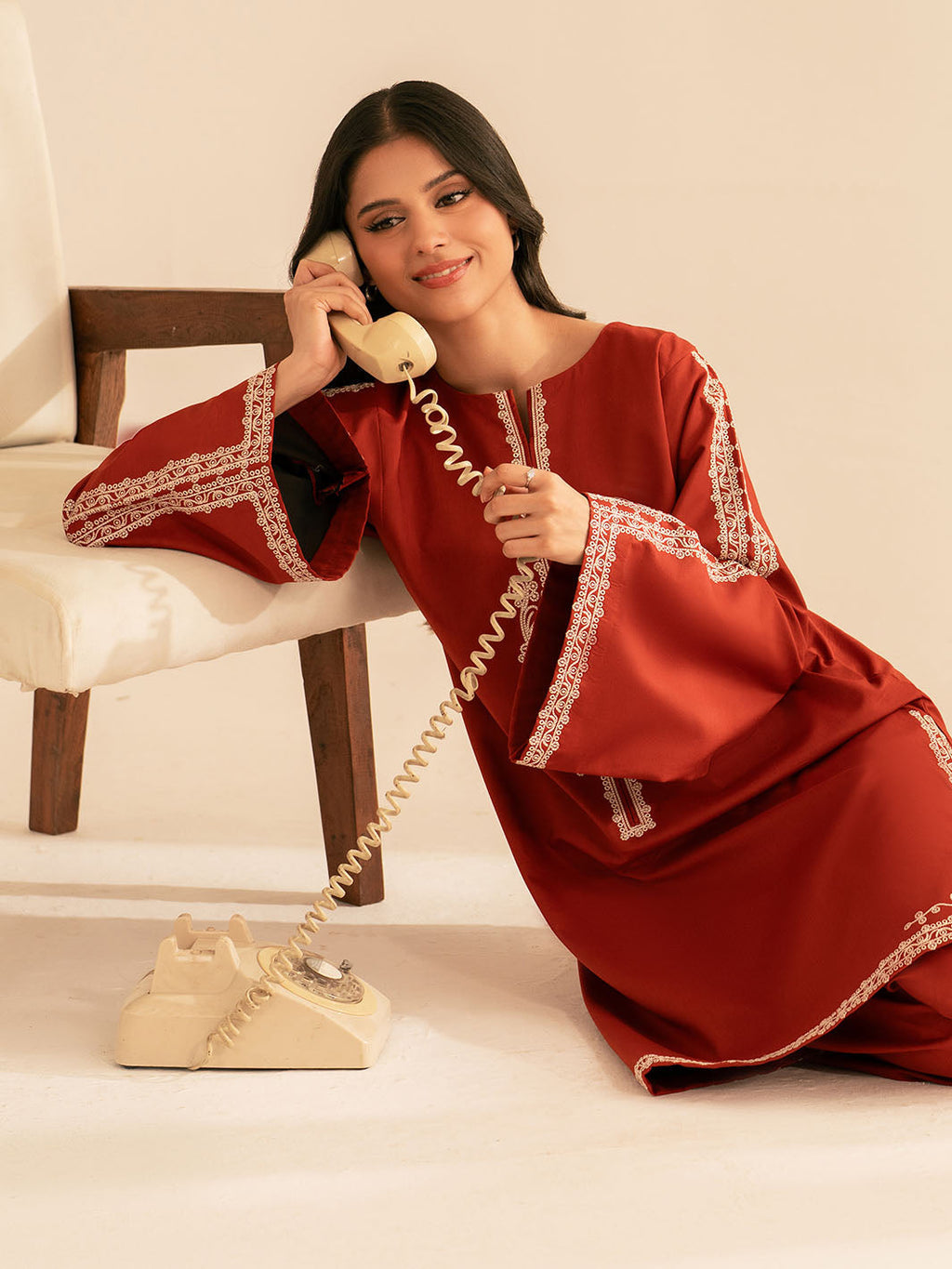 BATIK-2PC DHANAK EMBROIDRED SHIRT WITH DHANAK EMBROIDRED SLEEVES-WM-121