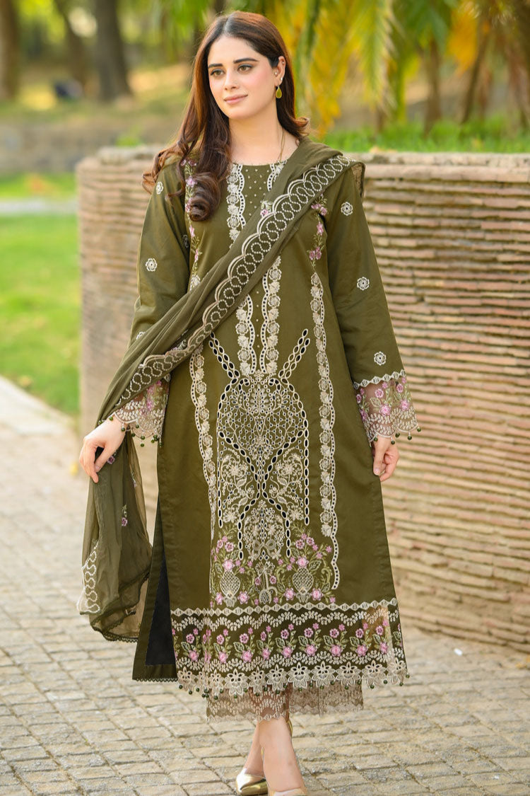 LIBAAS-3PC KARANDI EMBROIDERED SHIRT WITH KARANDI EMBROIDERED SHAWL & EMB TROUSER-WM-4298