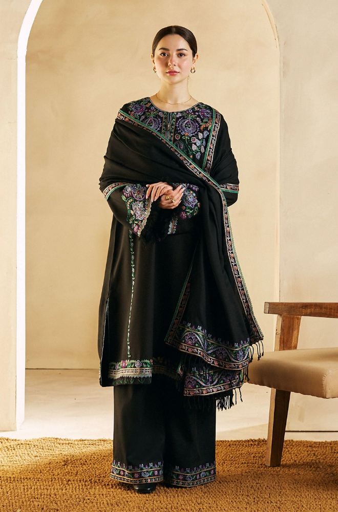 Zara Shah Jahan - 3PC Unstitched Dhanak Embroidered Shirt with Embroidered Back and Embroidered Dhanak Shawl