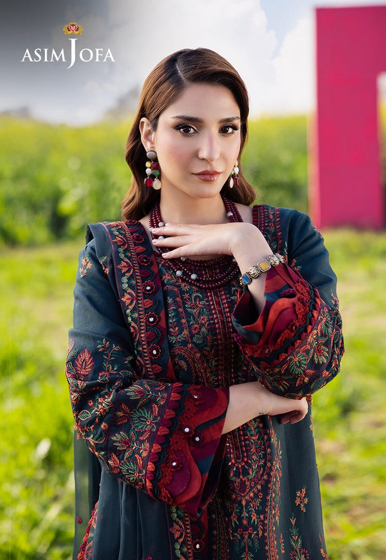 ASIM JOFA-3PC DHANAK EMBROIDERED SHIRT WITH DHANAK EMBROIDERED SHAWL AND TROUSER -BIC-4191