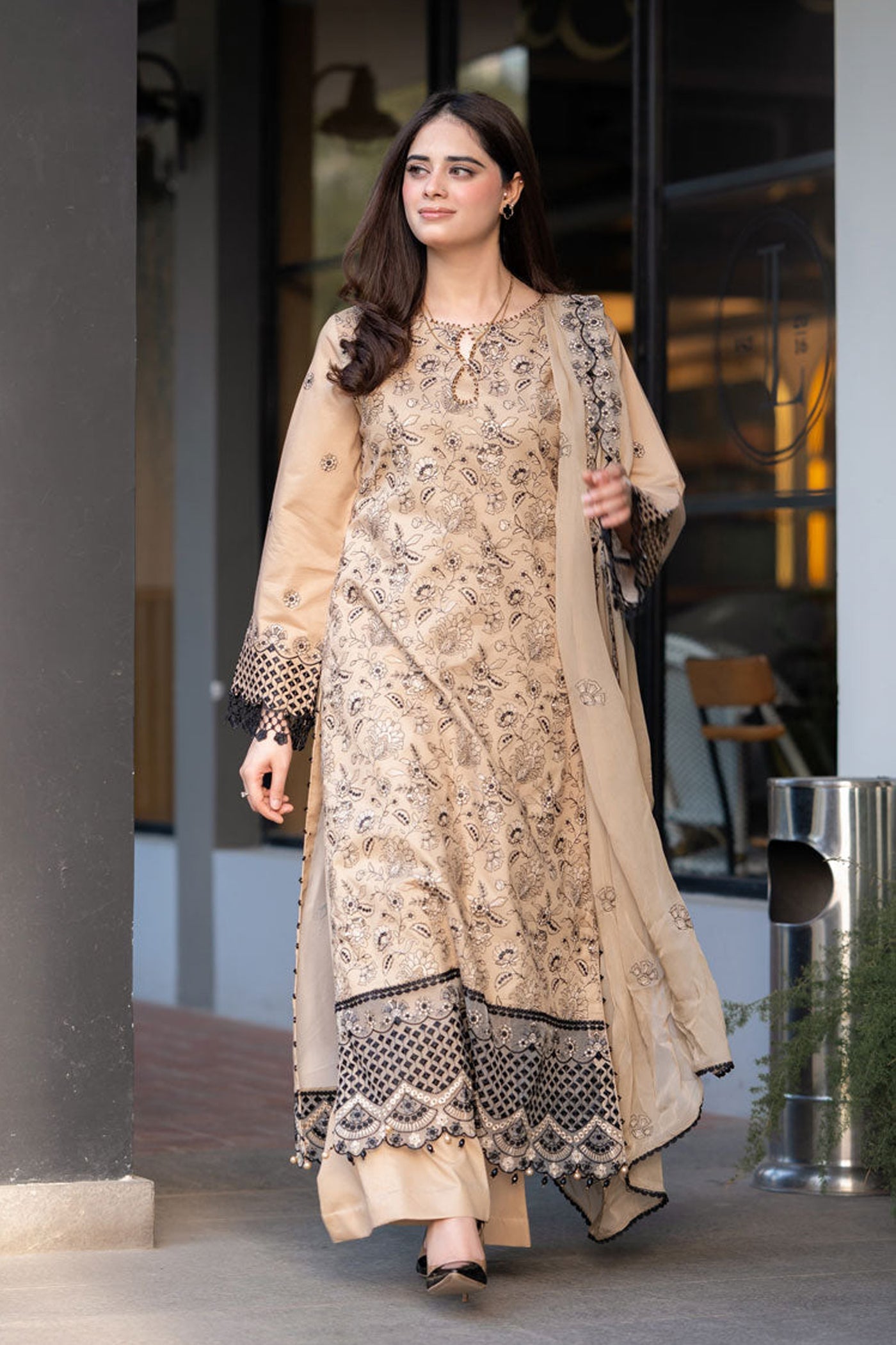 SAPPHIRE-3PC DHANAK EMBROIDERED SHIRT WITH CHIFFON EMBROIDERED DUPATTA AND TROUSER-WM-4035