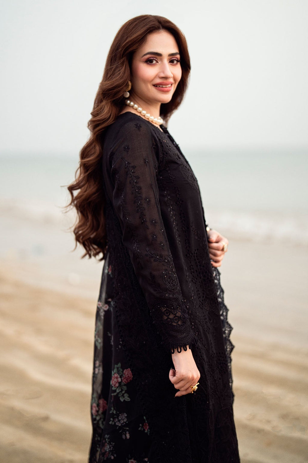 NUREH-3PC DHANAK LASER WORK EMBROIDERED SHIRT WITH MONARK PRINTED EMB DUPATTA & TROUSER WM-4119